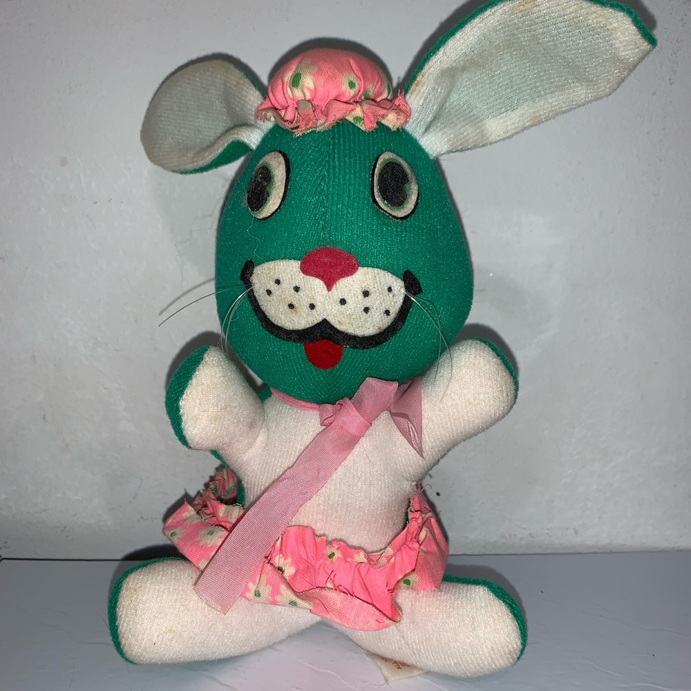 8” Vintage Easter Pets Green Plush Bunny Stuffed Animal